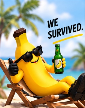 Banana mascot relaxing on Friday after a long week